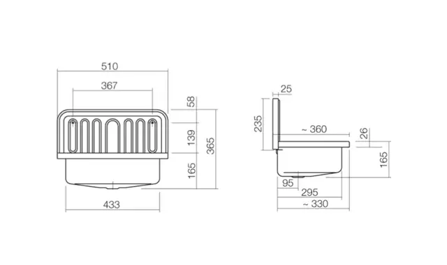 Alape AG. utslagsvask 510x360 mm, Sort plastkant 