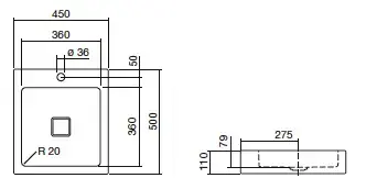 Alape X.plicit Toppmontert Servant 450x500 mm, 1 blanderhull, Hvit 