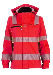 BS Gj&#248;vik Softshelljakke, HiVis kl.3 Dame, Str. XS, R&#248;d/Sort