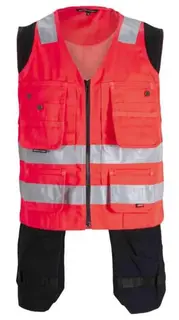 BS Dokka H&#229;ndverksvest, HiVis kl.1 Unisex, Str. S, R&#248;d/Sort