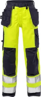 Fristads 2589 H&#229;ndverksbukse, HiVis kl.2 Dame, Str. C34, Gul/Bl&#229;