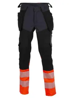 BS Gj&#248;vik 4-V H&#229;ndverksbukse, HiVis kl.1 Unisex, Str. KB44, Sort/R&#248;d