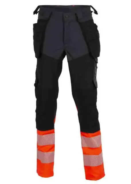 BS Gjøvik 4-V Håndverksbukse, HiVis kl.1 Unisex, Str. C62, Sort/Rød 