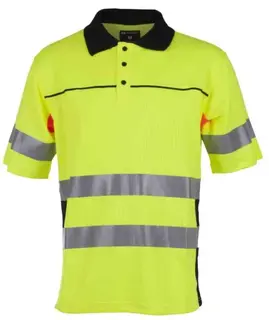 BS Bergset Piqueskjorte, HiVis kl.2 Unisex, Str. S, Gul/Sort