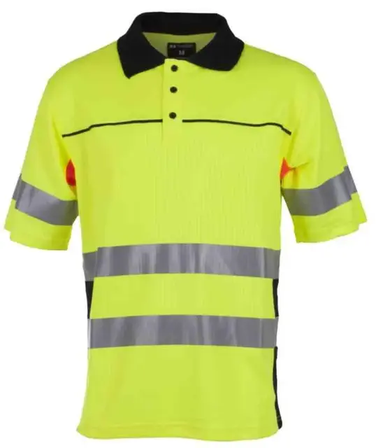 BS Bergset Piqueskjorte, HiVis kl.2 Unisex, Str. L, Gul/Sort 