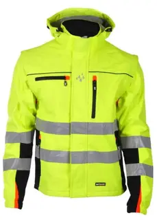 BS Bergset Softshelljakke, HiVis kl.2 Unisex, Str. S, Gul/Sort