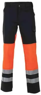 BS Dokka Arbeidsbukse, HiVis kl.1 Unisex, Str. C46, Sort/Oransje