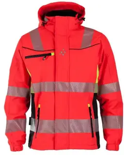 BS Gj&#248;vik Softshelljakke, HiVis kl.3 Unisex, Str. XS, R&#248;d/Sort