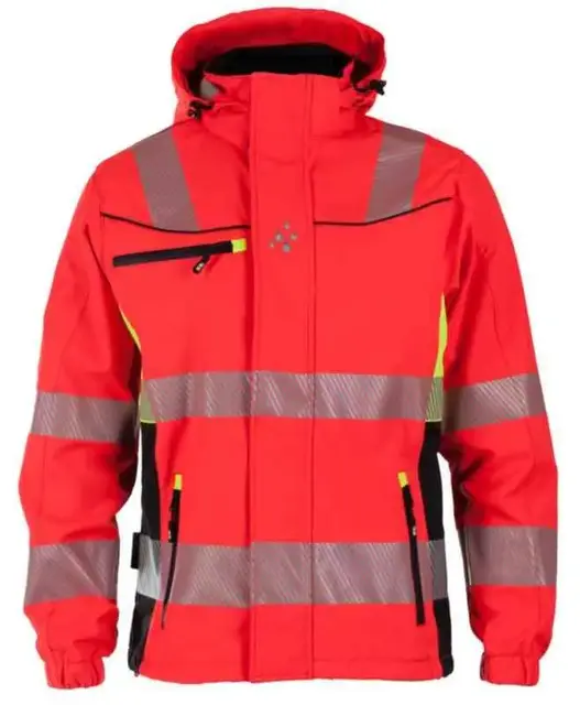 BS Gjøvik Softshelljakke, HiVis kl.3 Unisex, Str. XS, Rød/Sort 