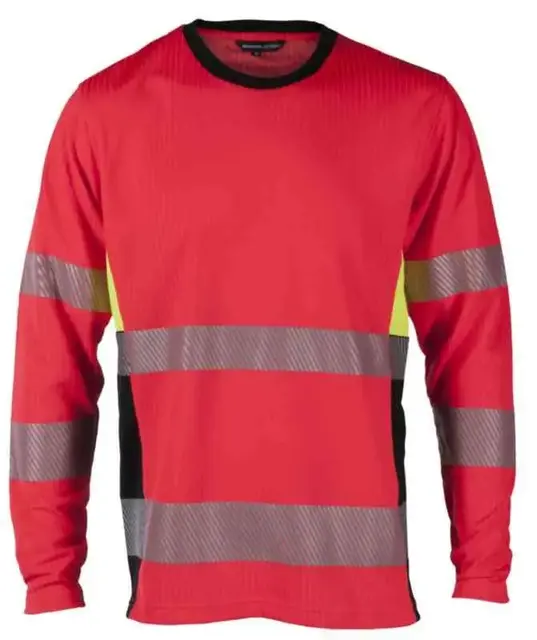 BS Gjøvik T-skjorte, lang, HiVis kl.3 Unisex, Str. L, Rød/Sort 