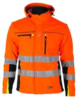 BS Bergset Softshelljakke, HiVis kl.2 Unisex, Str. S, Oransje/Sort