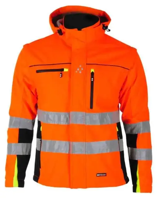 BS Bergset Softshelljakke, HiVis kl.2 Unisex, Str. S, Oransje/Sort 