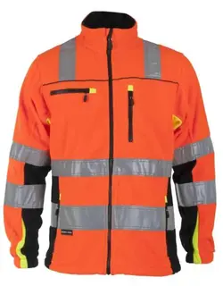 BS Bergset Fleecejakke, HiVis kl.3 Unisex, Str. M, Oransje/Sort