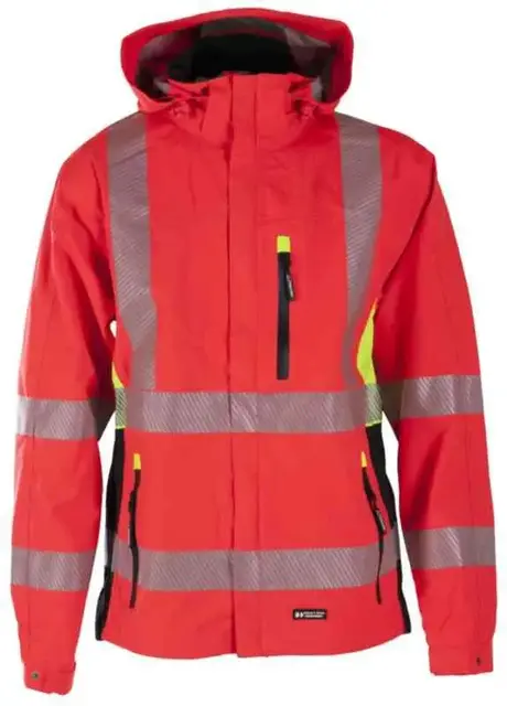 BS Gjøvik Skalljakke, HiVis kl.3 Unisex, Str. S, Rød/Sort 