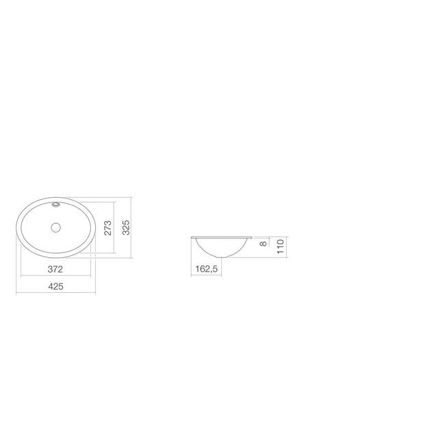 Alape O Servant for underliming 42,5x32,5 cm, m/overløp, Hvit 