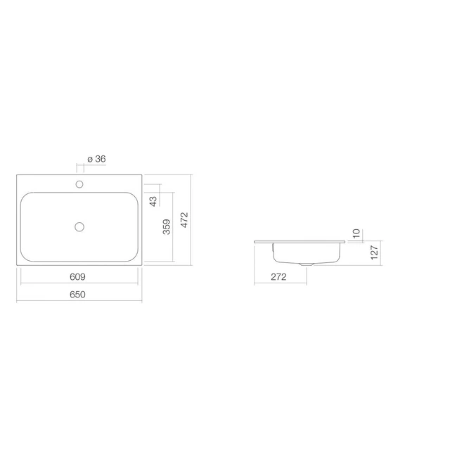 Alape SR Servant for nedfelling 65x47,2 cm, m/overløp, Hvit 