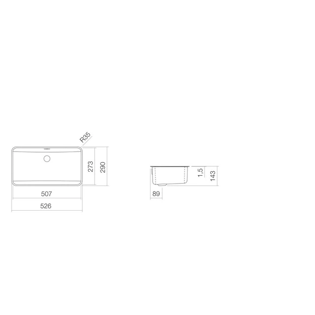 Alape UB.R585 servant for underliming 526x290 mm, uten armaturhull, Hvit 