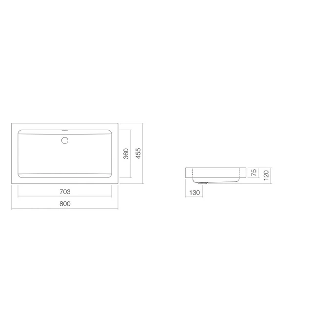 Alape R Toppmontert servant 80x45,5 cm, m/overløp, Hvit 