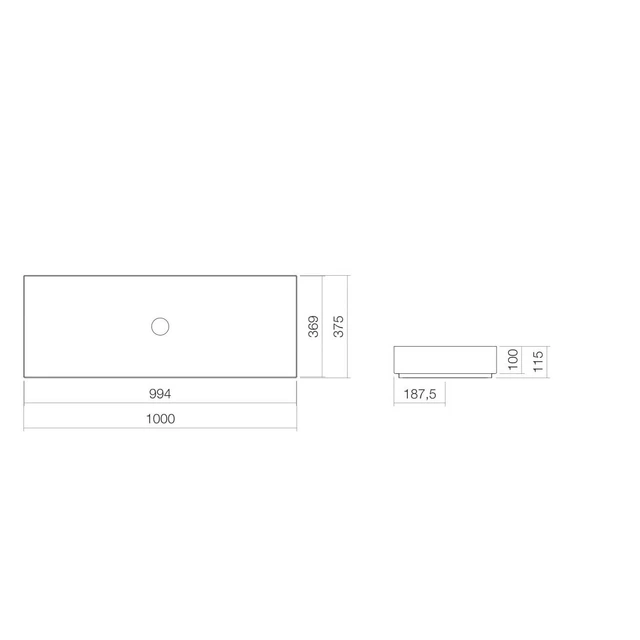 Alape Metaphor toppmontert servant 1000x375 mm, 1 blanderhull, Hvit 