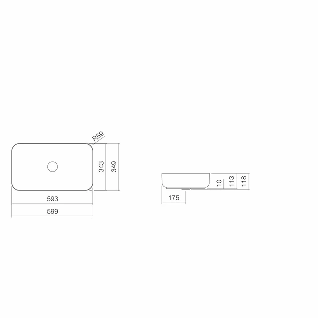 Alape SR Toppmontert servant 59,9x34,9 cm, u/overløp, Oyster Matt 