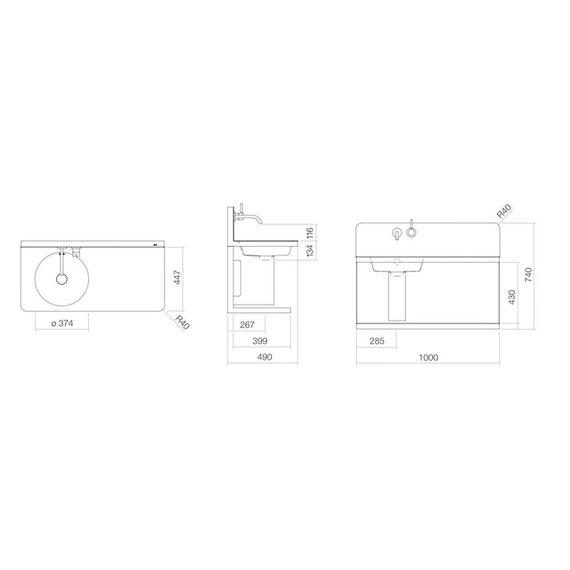 Alape S19 Servantmøbel 100x49 cm, m/overløp, Hvit 