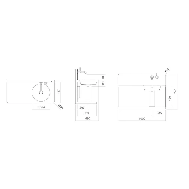 Alape S19 Servantmøbel 100x49 cm, m/overløp, Hvit 