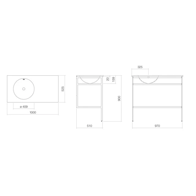 Alape WF Gulvstående servant 100x52,5 cm, m/overløp, Hvit 