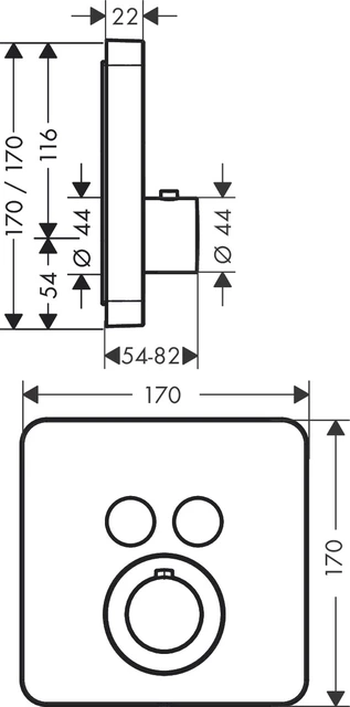 Axor ShowerSelect Termostat, m/2 utløp For innbygging, Rustfritt Stål 