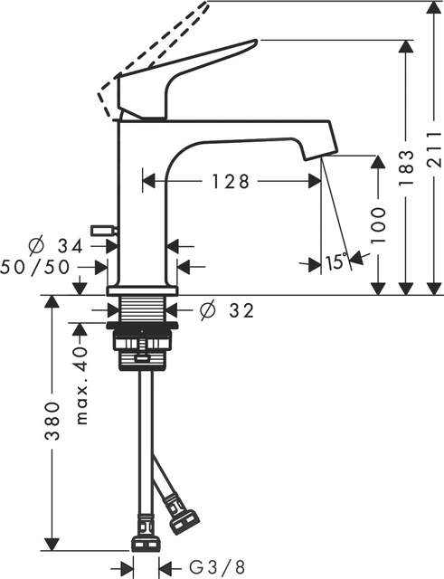 Axor Citterio M 100 Servantbatteri Med bunnventil, Krom 