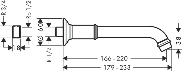 Axor Montreux Kartut Tutlengde 166-200 mm, Polert Gull-Optikk 