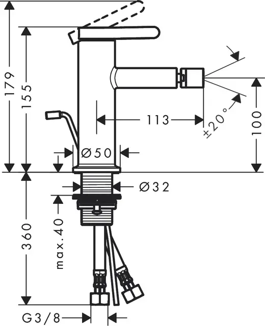 Axor One Bidébatteri Med bunnventil, Rustfritt Stål-Optikk 
