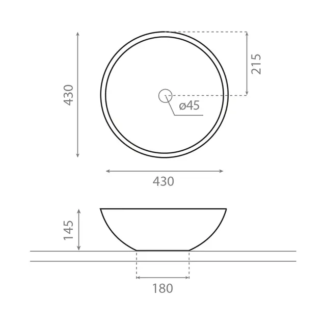 Globo Castellon Toppmontert servant Ø430 mm. med overløp, Hvit 