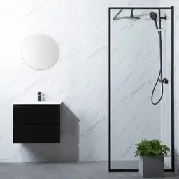 Bathlife Profil Dusjvegg 70 cm, Sort Matt/Klart Glass