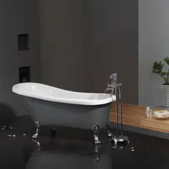 Bathlife Ideal Badekar 1530x670 mm, med krom føtter, Grå