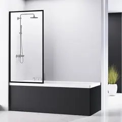 Bathlife Profil Badekarvegg 80 cm, Sort Matt/Klart Glass
