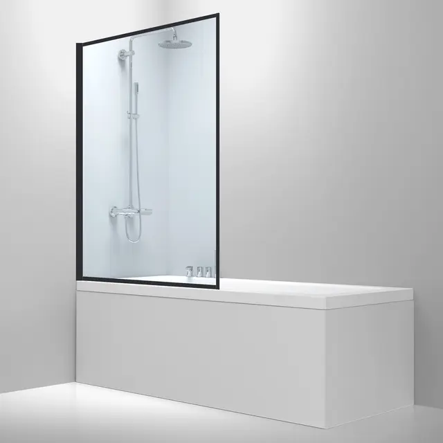 Bathlife Profil Badekarvegg 80 cm, Sort Matt/Klart Glass 