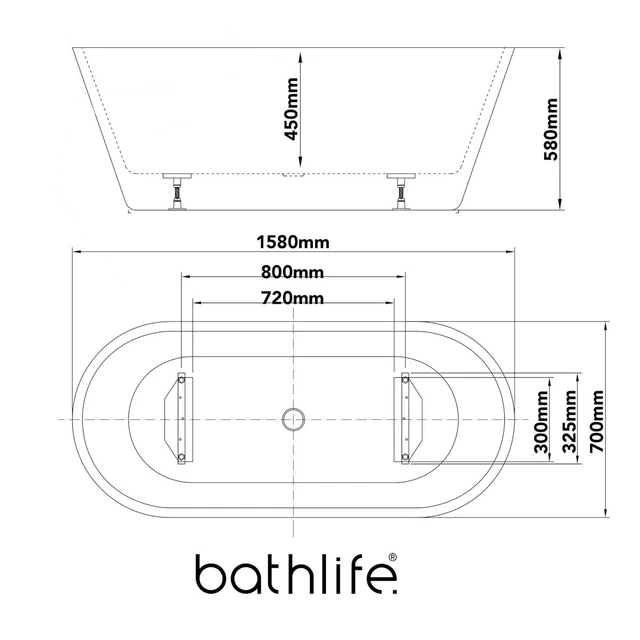 Bathlife Balans Frittstående badekar 158 cm, Sanitærakryl, Hvit 