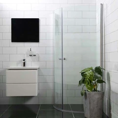 Bathlife Allsidig Rund Dusjhj&#248;rne 70x80 cm, Alu Blank/Delvis Frostet Glass