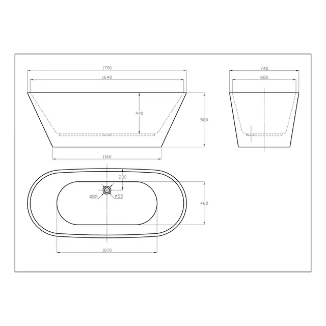 Bathlife Balans Frittstående badekar 1700x745 mm, Akryl, Hvit 
