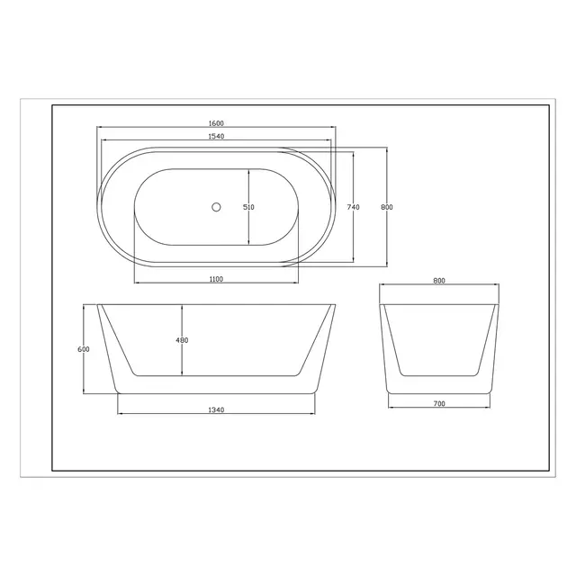 Bathlife Lugn Frittstående badekar 1600x800 mm, Akryl, Hvit 