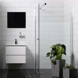 Bathlife Allsidig Dusjhjørne 100x70 cm, Sølv profil/Frostet glass