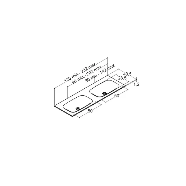 Dansani Calidris Form Servant, Dobbel 120-139x40,5 cm, Hvit Matt 