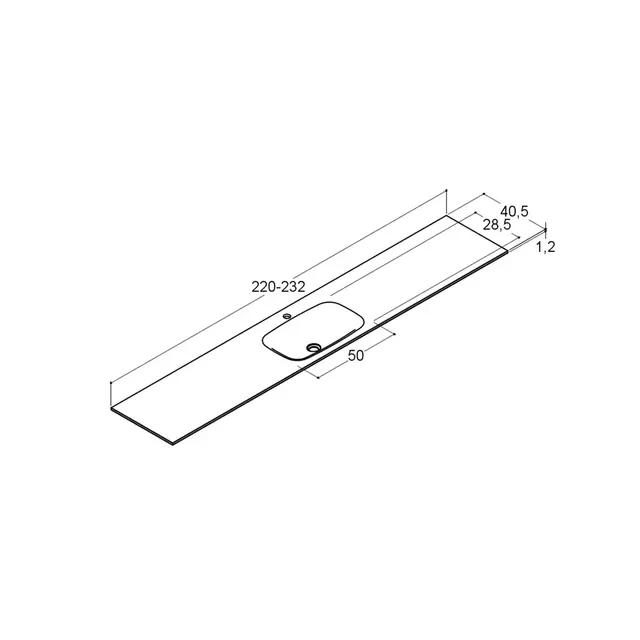 Dansani Calidris Form Møbelservant 220-232x40,5 cm, Hvit Matt 