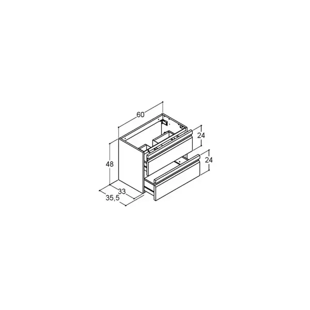 Dansani Inzo Servantskap med 2 skuffer 60x35x48 cm, integrert grep, Sort Gummi 