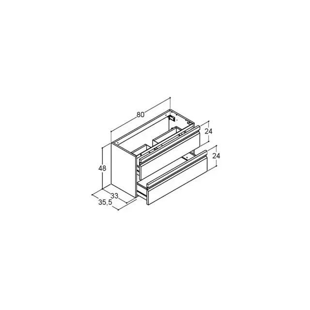 Dansani Inzo Servantskap med 2 skuffer 80x35x48 cm, integrert grep, Hvit Matt 