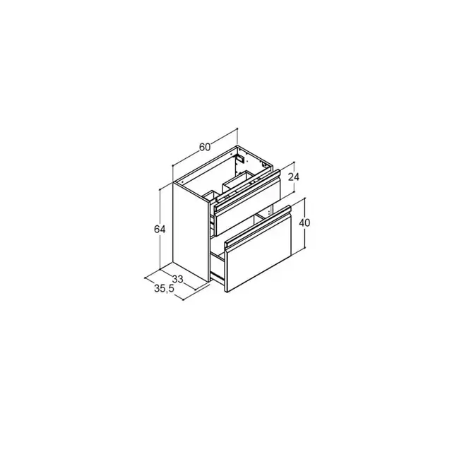 Dansani Inzo Servantskap med 2 skuffer 60x35x64 cm, integrert grep, Sort Gummi 