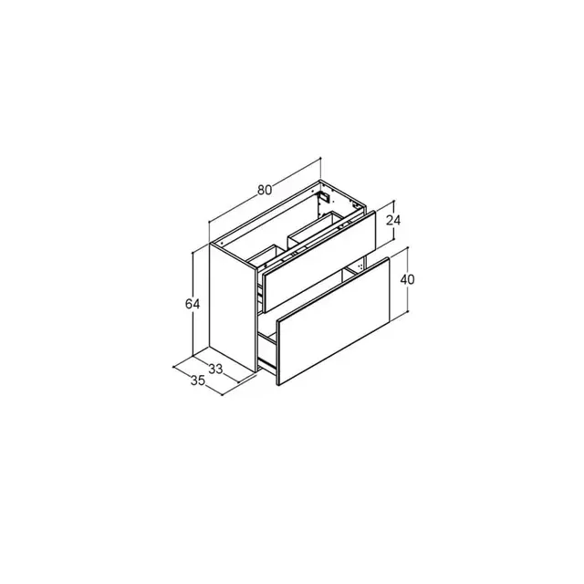 Dansani Inzo Servantskap med 2 skuffer 80x35x64 cm, uten grep, Hvit Matt 