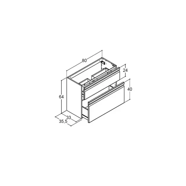 Dansani Inzo Servantskap med 2 skuffer 80x35x64 cm, integrert grep, Sort Gummi 