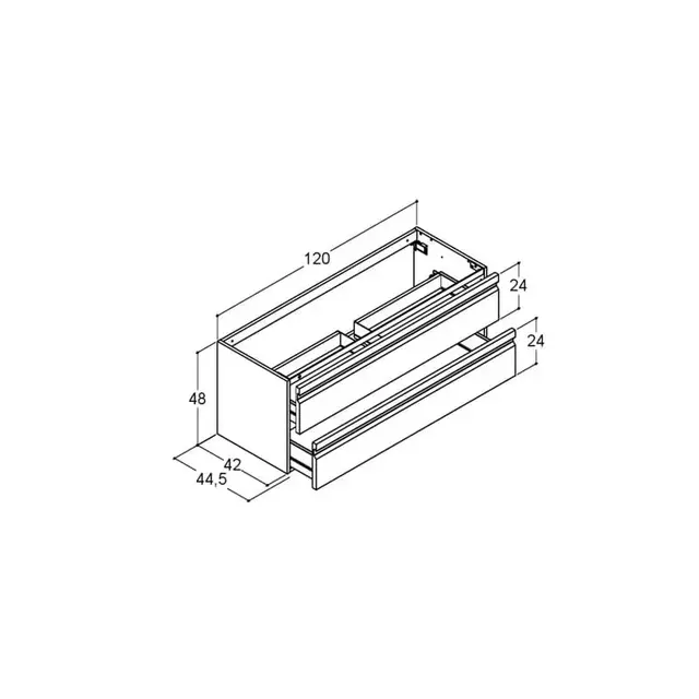 Dansani Inzo Servantskap med 2 skuffer 120x44x48 cm, integrert grep, Sort Gummi 