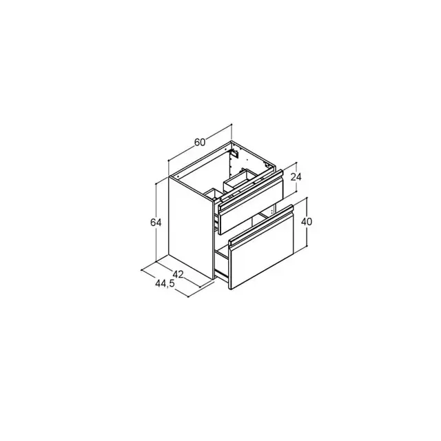 Dansani Inzo Servantskap med 2 skuffer 60x44x64 cm, integrert grep, Sort Matt 